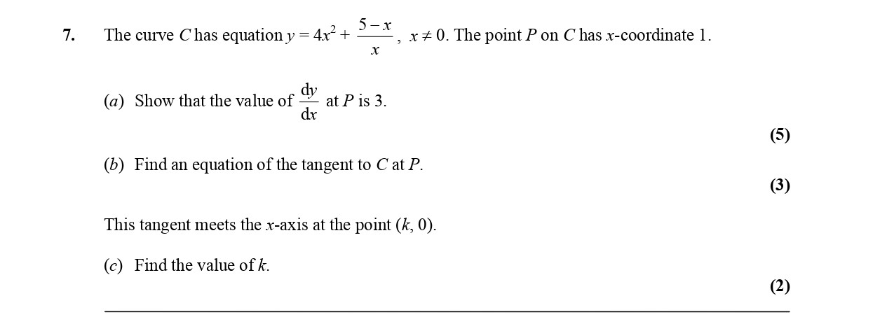 The-curve-C-has-equation-$y-=-4x^2-+-\frac{5---x}{x}$-Edexcel-A-Level Maths Pure-Question 9-2005-Paper 2.png